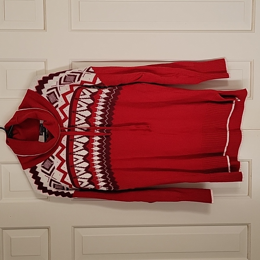 Eddie Bauer women's red faire isle turtleneck sweater sz M